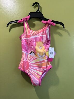 Girls' Pink & Orange Sunbear Tie-Shoulder One-Piece Swimsuit
